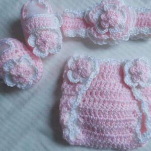 Crochet Baby Girl Headband Diaper Cover Outfit Photo Prop